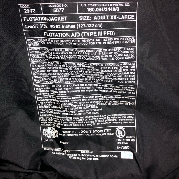 Used Men’s Stearns Floatation Jacket XXL Nitro Performance Bass Boats Type III - Picture 4 of 4